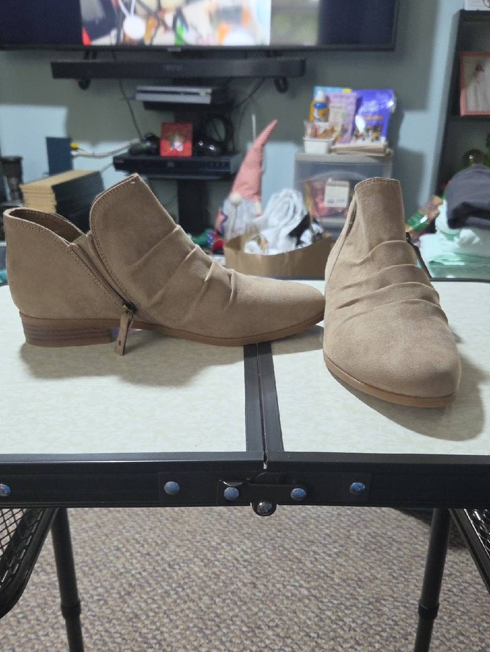 Dr. Scholl's Taupe Suede Low Heel Ankle Booties